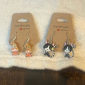 Handmade Cat and Gnome Earrings E33